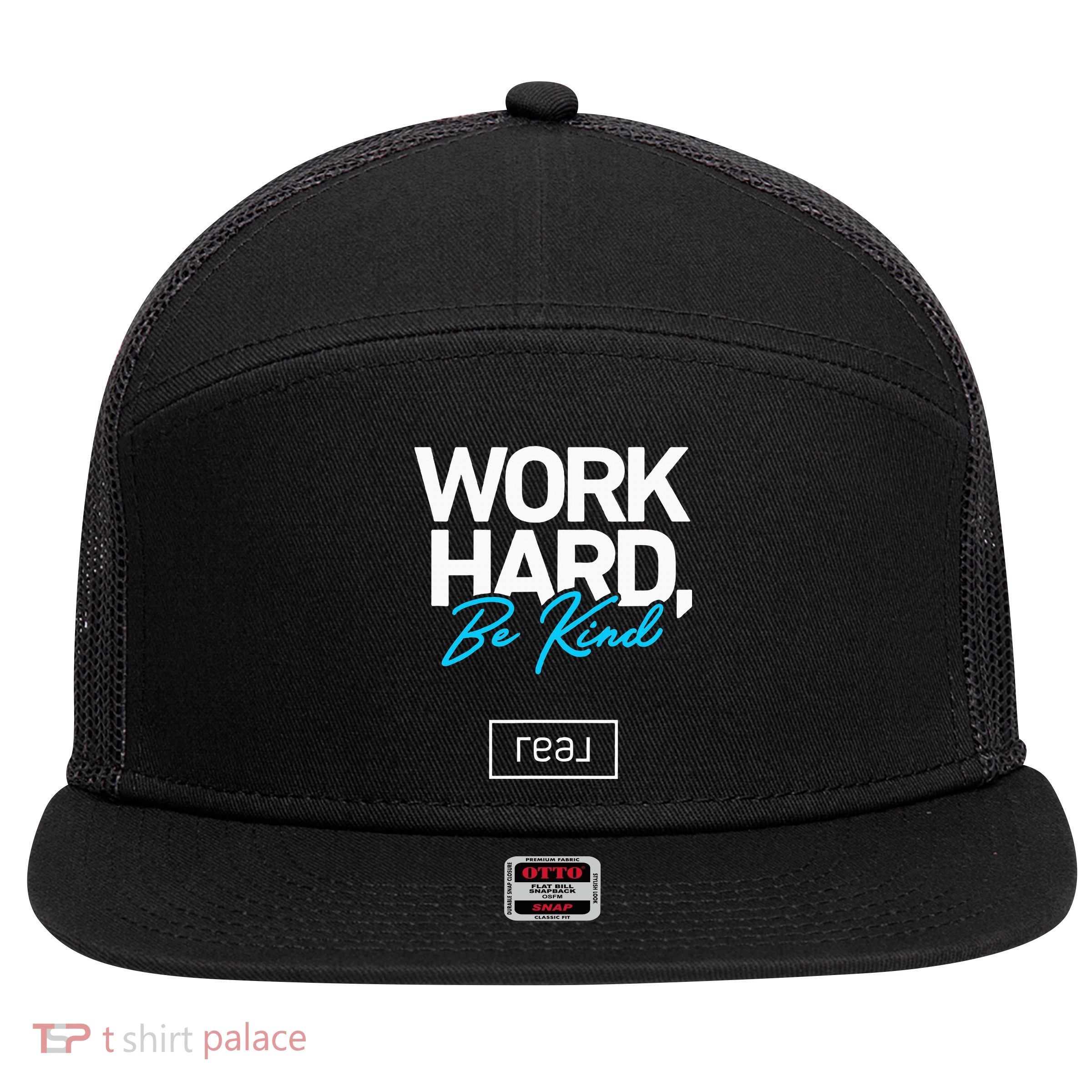 Real Broker Work Hard Be Kind Core Value 7 Panel Mesh Trucker Snapback Hat