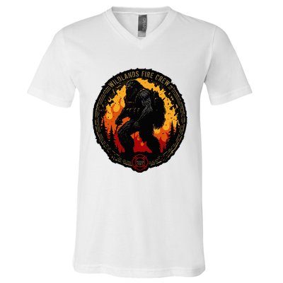 Retro Bigfoot Wildland Firefighter Sasquatch Fireman V-Neck T-Shirt