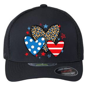 Red Blue White Heart Star Patriotic Happy 4th Of July Flexfit Unipanel Trucker Cap