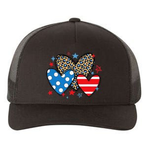 Red Blue White Heart Star Patriotic Happy 4th Of July Yupoong Adult 5-Panel Trucker Hat