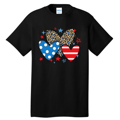 Red Blue White Heart Star Patriotic Happy 4th Of July Tall T-Shirt