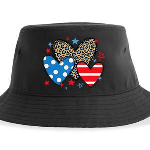 Red Blue White Heart Star Patriotic Happy 4th Of July Sustainable Bucket Hat