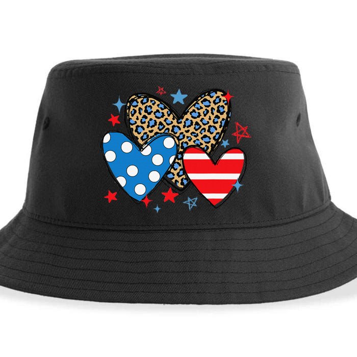 Red Blue White Heart Star Patriotic Happy 4th Of July Sustainable Bucket Hat