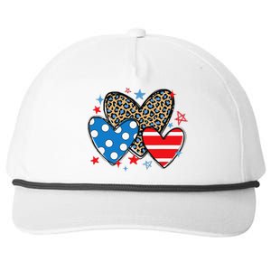 Red Blue White Heart Star Patriotic Happy 4th Of July Snapback Five-Panel Rope Hat