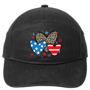 Red Blue White Heart Star Patriotic Happy 4th Of July 7-Panel Snapback Hat