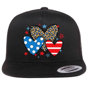 Red Blue White Heart Star Patriotic Happy 4th Of July Flat Bill Trucker Hat