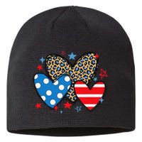 Red Blue White Heart Star Patriotic Happy 4th Of July Sustainable Beanie