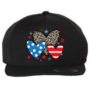 Red Blue White Heart Star Patriotic Happy 4th Of July Wool Snapback Cap