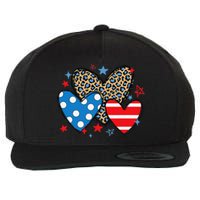 Red Blue White Heart Star Patriotic Happy 4th Of July Wool Snapback Cap