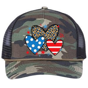 Red Blue White Heart Star Patriotic Happy 4th Of July Retro Rope Trucker Hat Cap