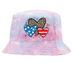 Red Blue White Heart Star Patriotic Happy 4th Of July Tie-Dyed Bucket Hat