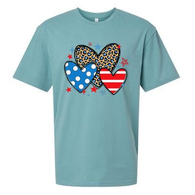 Red Blue White Heart Star Patriotic Happy 4th Of July Sueded Cloud Jersey T-Shirt