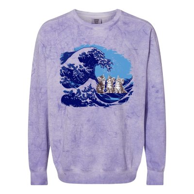 Retro Blue Waves Kamala Cats Cat Moms For Kamala Ladies Cute Gift Colorblast Crewneck Sweatshirt