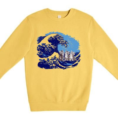 Retro Blue Waves Kamala Cats Cat Moms For Kamala Ladies Cute Gift Premium Crewneck Sweatshirt