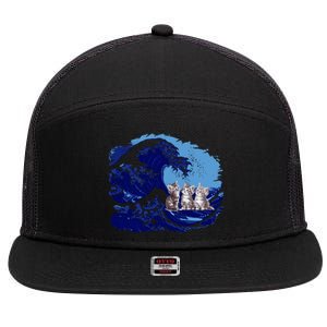 Retro Blue Waves Kamala Cats Cat Moms For Kamala Ladies Cute Gift 7 Panel Mesh Trucker Snapback Hat