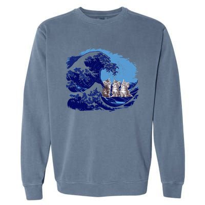 Retro Blue Waves Kamala Cats Cat Moms For Kamala Ladies Cute Gift Garment-Dyed Sweatshirt