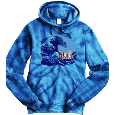 Retro Blue Waves Kamala Cats Cat Moms For Kamala Ladies Cute Gift Tie Dye Hoodie