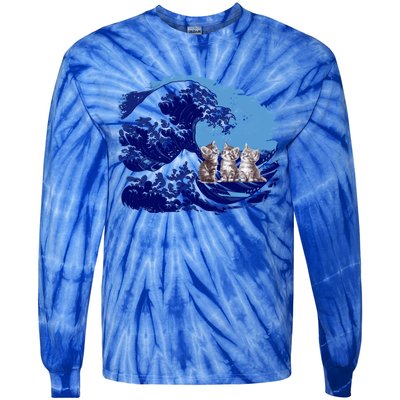 Retro Blue Waves Kamala Cats Cat Moms For Kamala Ladies Cute Gift Tie-Dye Long Sleeve Shirt