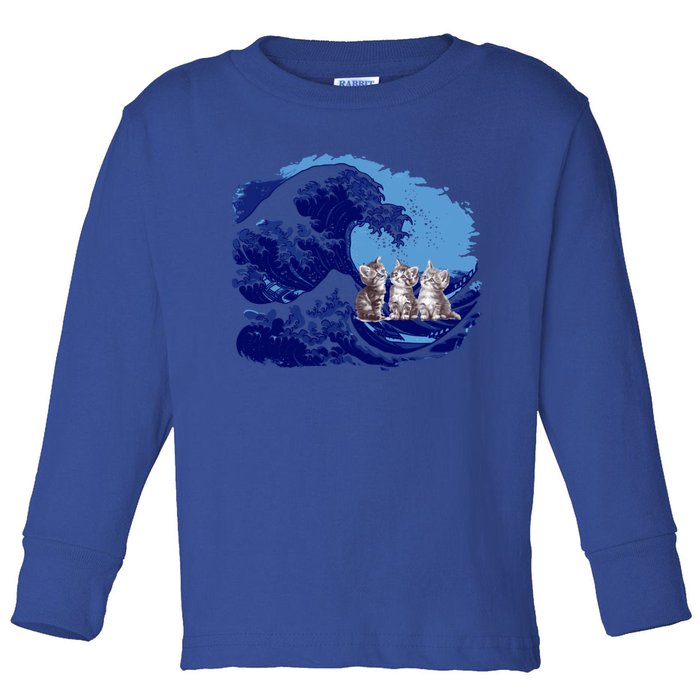 Retro Blue Waves Kamala Cats Cat Moms For Kamala Ladies Cute Gift Toddler Long Sleeve Shirt