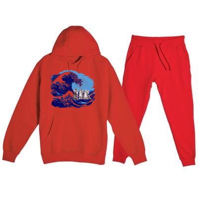 Retro Blue Waves Kamala Cats Cat Moms For Kamala Ladies Cute Gift Premium Hooded Sweatsuit Set