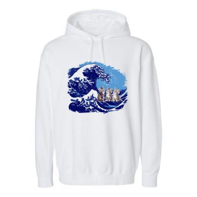 Retro Blue Waves Kamala Cats Cat Moms For Kamala Ladies Cute Gift Garment-Dyed Fleece Hoodie