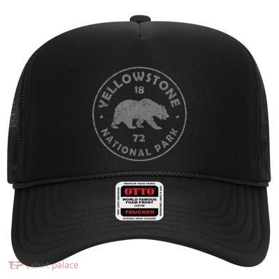 Retro Bear Yellowstone National Park 1872 Hiking Souvenir High Crown Mesh Back Trucker Hat
