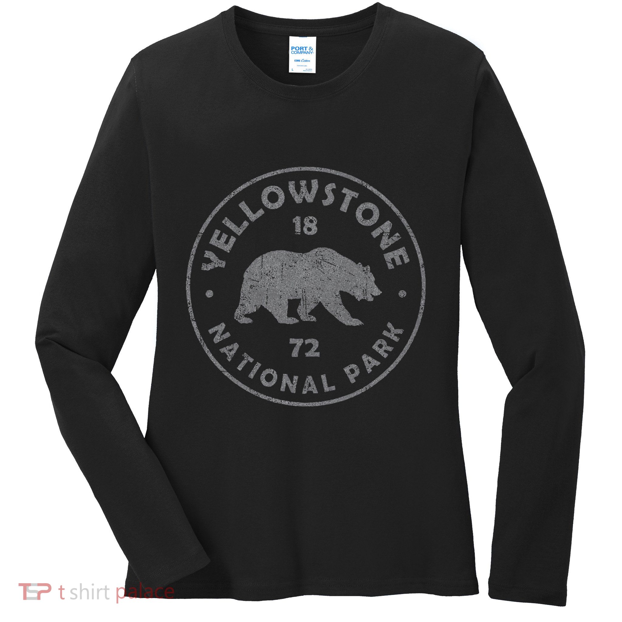 Retro Bear Yellowstone National Park 1872 Hiking Souvenir Ladies Long Sleeve Shirt
