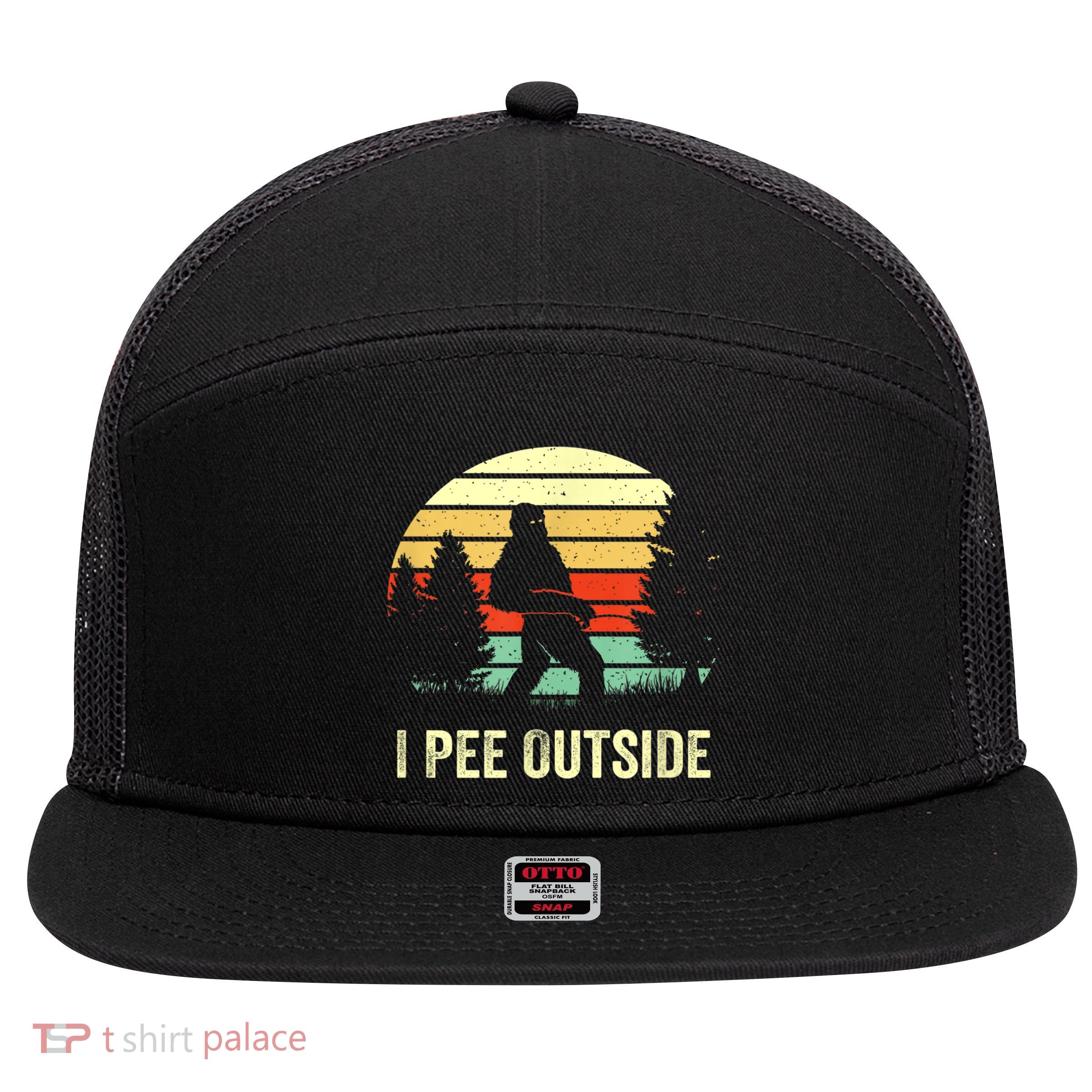 Retro Bigfoot Yeti Silhouette I Pee Outside Sasquatch 7 Panel Mesh Trucker Snapback Hat