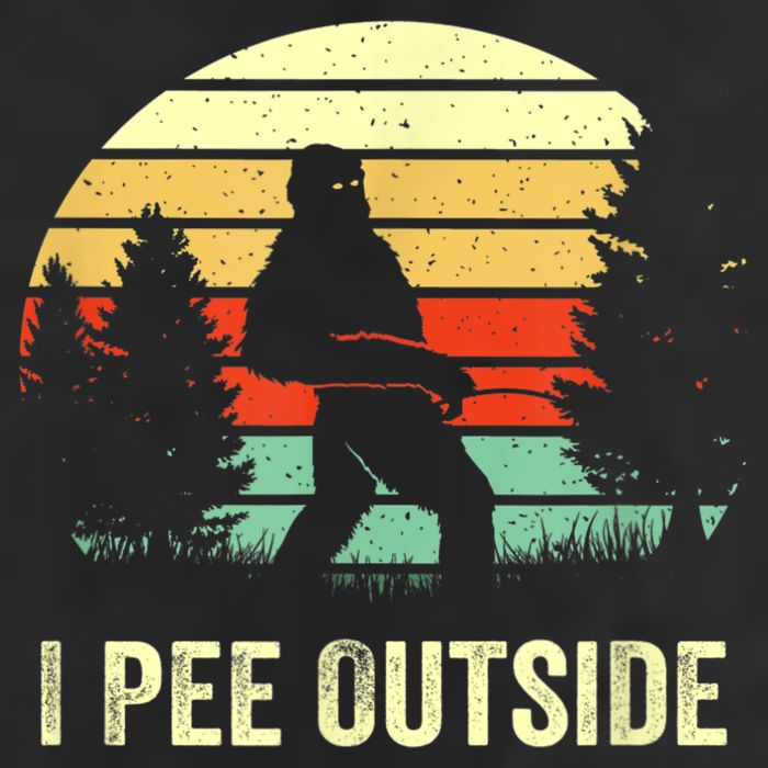 Retro Bigfoot Yeti Silhouette I Pee Outside Sasquatch 7 Panel Mesh Trucker Snapback Hat