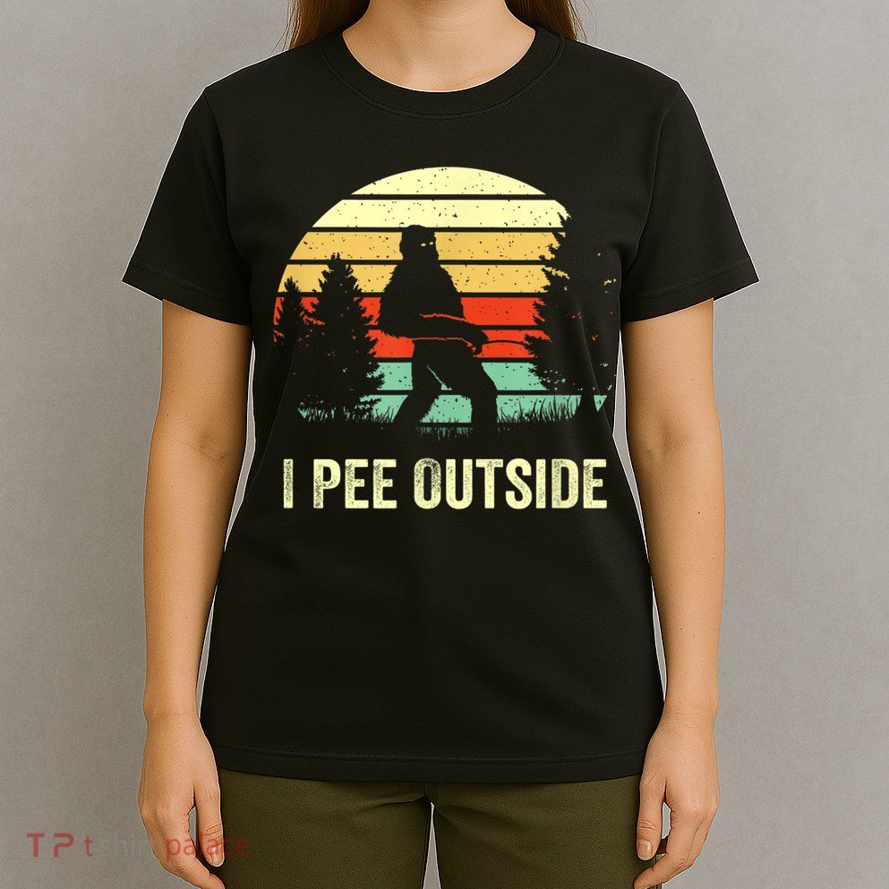 Retro Bigfoot Yeti Silhouette I Pee Outside Sasquatch T-Shirt