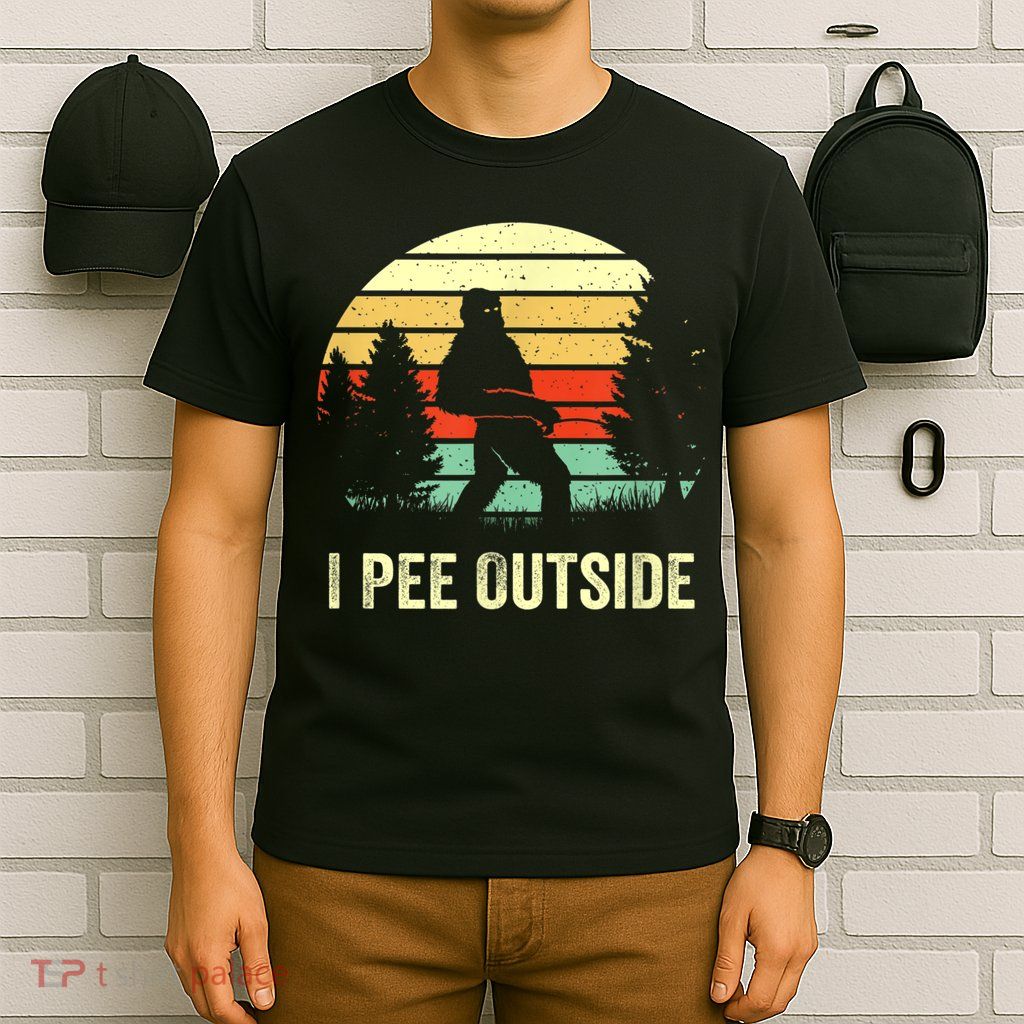 Retro Bigfoot Yeti Silhouette I Pee Outside Sasquatch T-Shirt