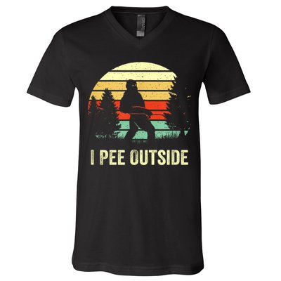 Retro Bigfoot Yeti Silhouette I Pee Outside Sasquatch V-Neck T-Shirt