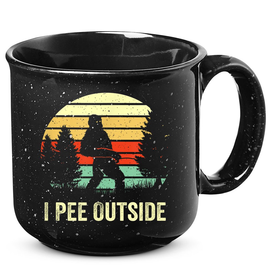 Retro Bigfoot Yeti Silhouette I Pee Outside Sasquatch 15oz Campfire Ceramic Mug
