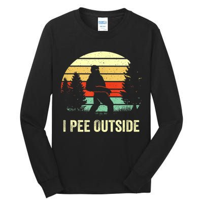 Retro Bigfoot Yeti Silhouette I Pee Outside Sasquatch Tall Long Sleeve T-Shirt