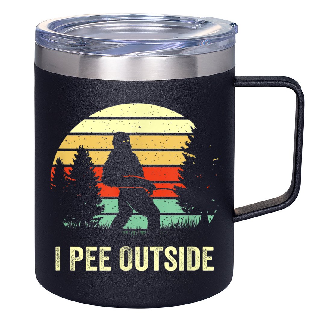 Retro Bigfoot Yeti Silhouette I Pee Outside Sasquatch 12oz Stainless Steel Coffee Mug