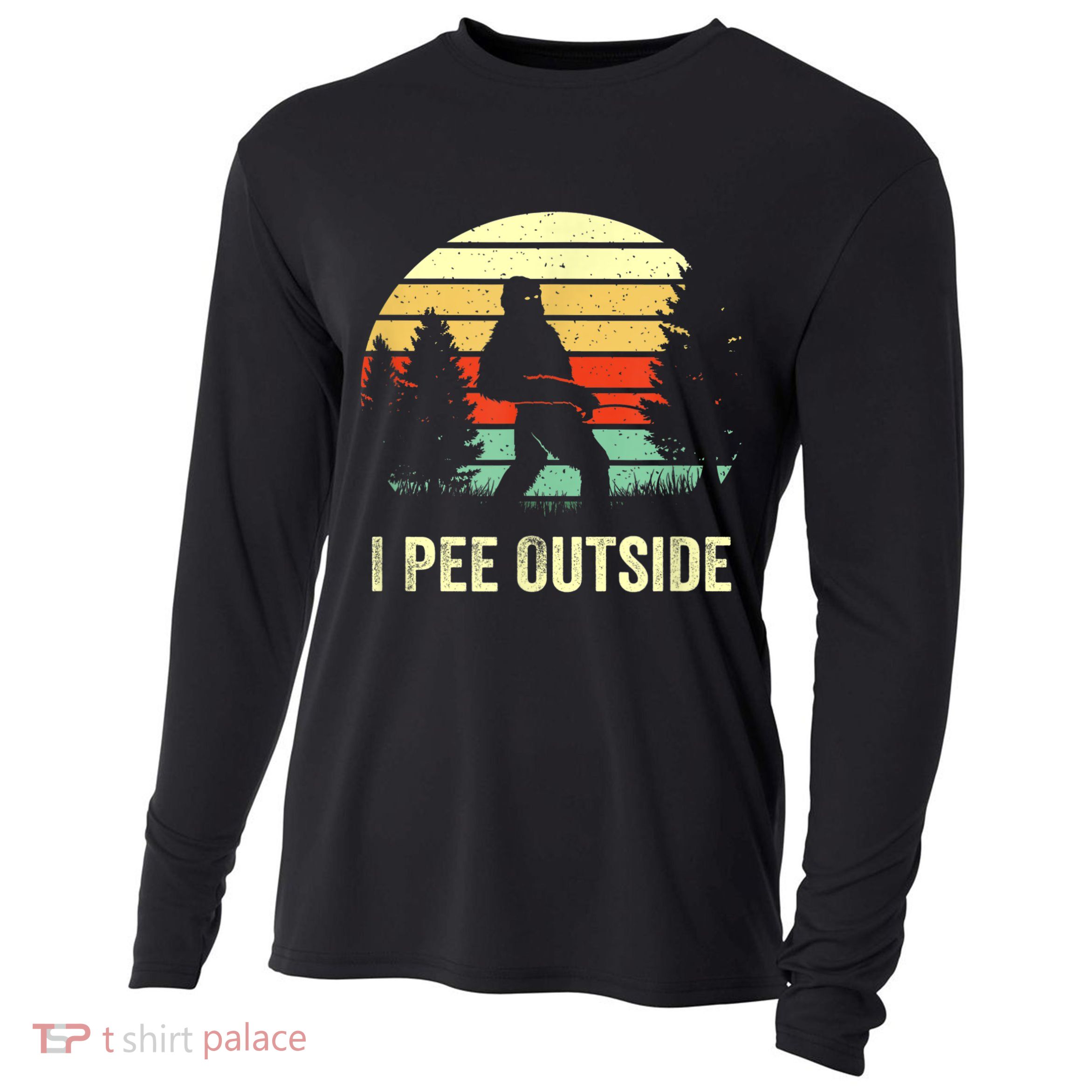 Retro Bigfoot Yeti Silhouette I Pee Outside Sasquatch Cooling Performance Long Sleeve Crew