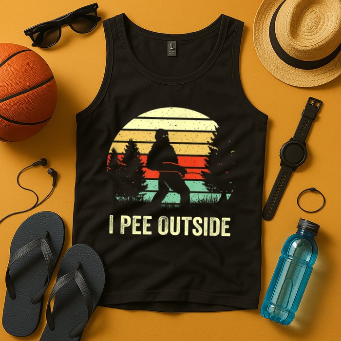 Retro Bigfoot Yeti Silhouette I Pee Outside Sasquatch Tank Top