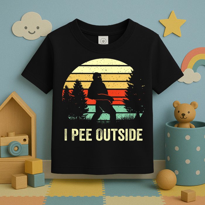 Retro Bigfoot Yeti Silhouette I Pee Outside Sasquatch Toddler T-Shirt