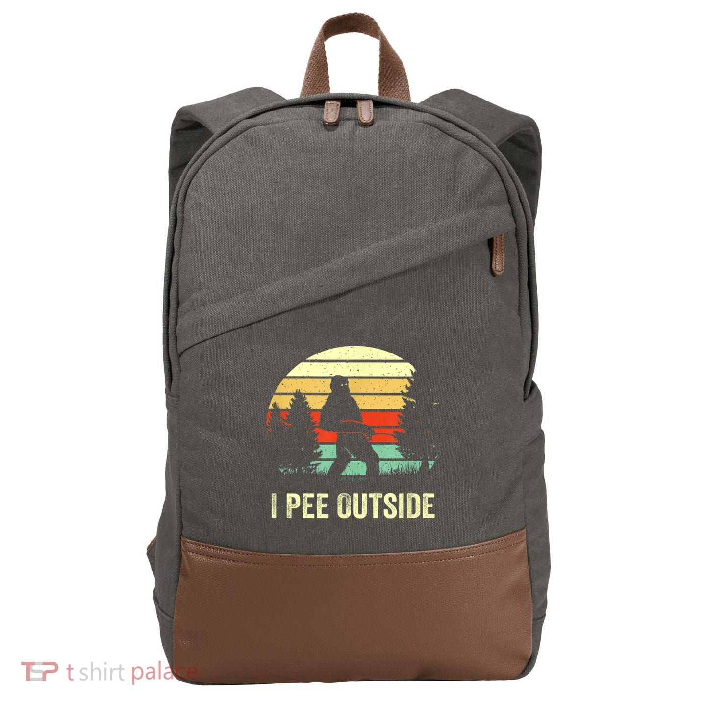Retro Bigfoot Yeti Silhouette I Pee Outside Sasquatch Cotton Canvas Backpack