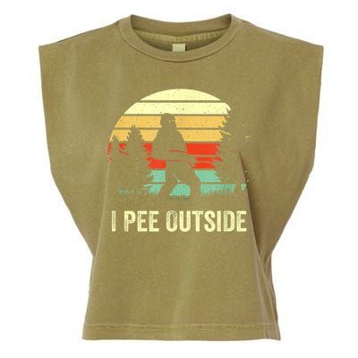 Retro Bigfoot Yeti Silhouette I Pee Outside Sasquatch Garment-Dyed Women's Muscle Tee