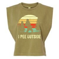 Retro Bigfoot Yeti Silhouette I Pee Outside Sasquatch Garment-Dyed Women's Muscle Tee