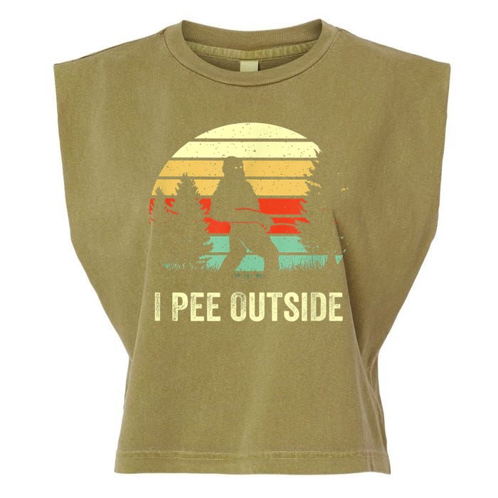 Retro Bigfoot Yeti Silhouette I Pee Outside Sasquatch Garment-Dyed Women's Muscle Tee