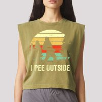 Retro Bigfoot Yeti Silhouette I Pee Outside Sasquatch Garment-Dyed Women's Muscle Tee