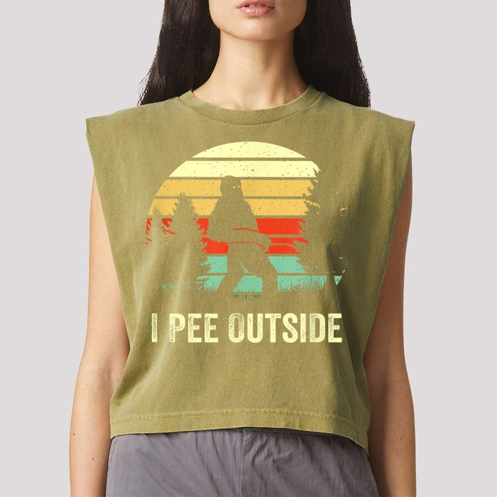 Retro Bigfoot Yeti Silhouette I Pee Outside Sasquatch Garment-Dyed Women's Muscle Tee