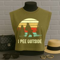 Retro Bigfoot Yeti Silhouette I Pee Outside Sasquatch Garment-Dyed Women's Muscle Tee