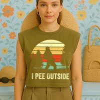 Retro Bigfoot Yeti Silhouette I Pee Outside Sasquatch Garment-Dyed Women's Muscle Tee