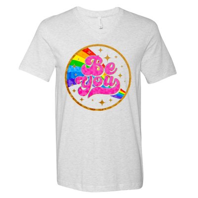 Retro Be You Rainbow Emblem V-Neck T-Shirt