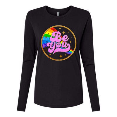 Retro Be You Rainbow Emblem Womens Cotton Relaxed Long Sleeve T-Shirt