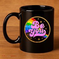 Retro Be You Rainbow Emblem 11oz C Handle Ceramic Mug