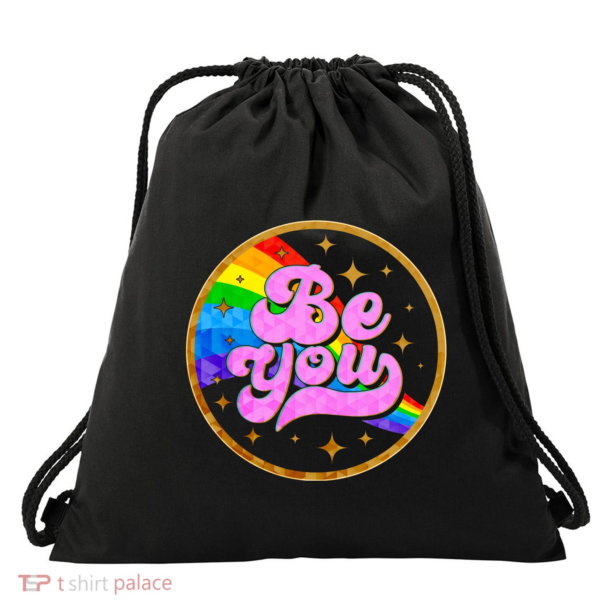 Retro Be You Rainbow Emblem Drawstring Bag